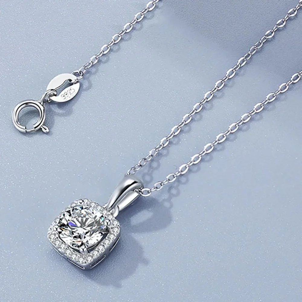 Certified 5ct. t.w. Moissanite Diamond Square Halo Necklace NEW - Picture 7 of 12